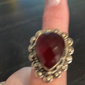 Red Stone Ring garnet colored in Sterling. Size 8